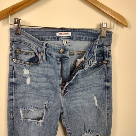 Good American Good Legs Jeans Womens 4/27 Light Wash Distressed Ripped Skinny - Picture 5 of 14